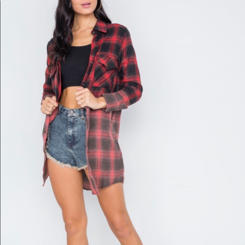 Plaid button down shacket